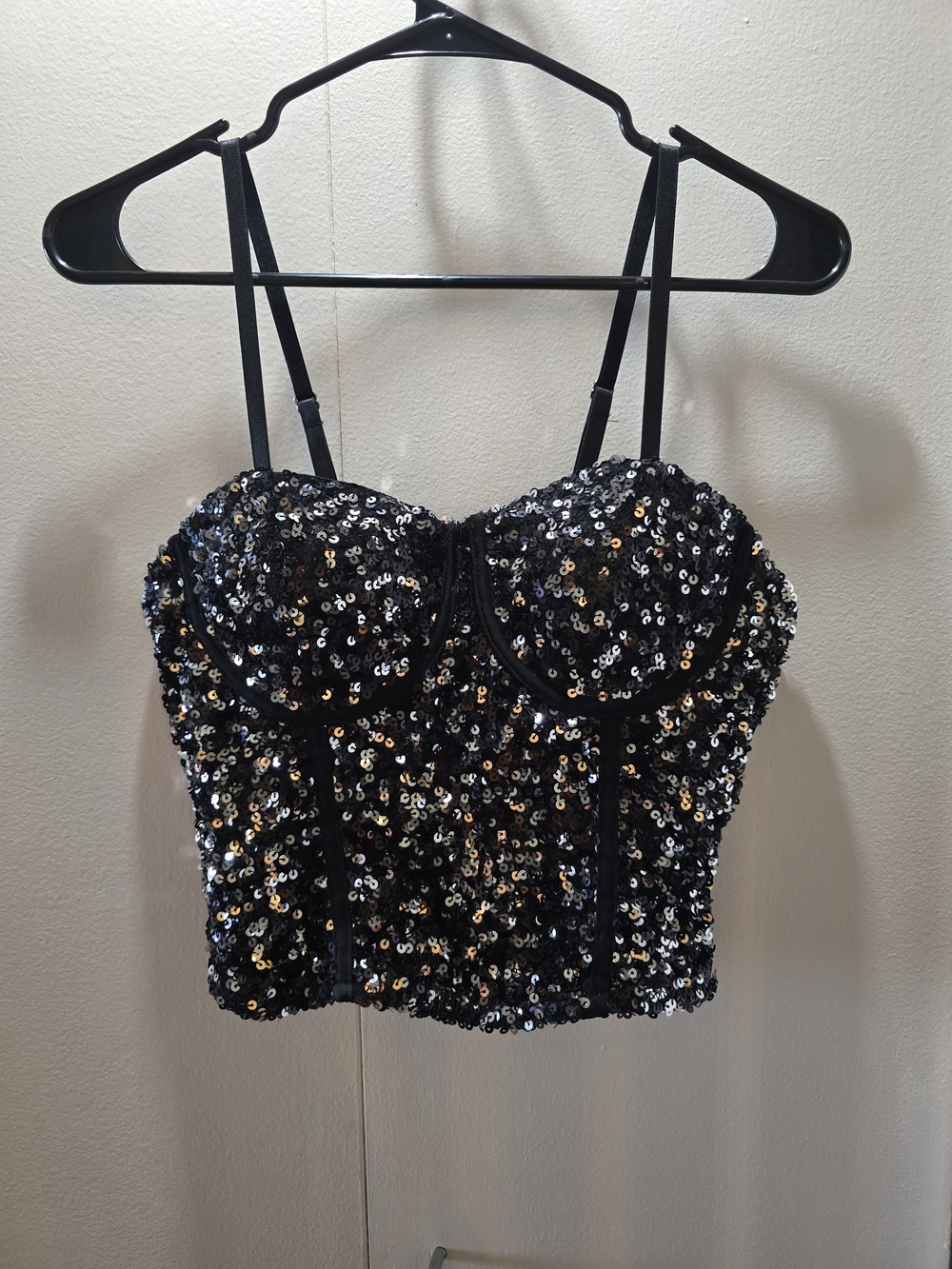 No Boundaries Black Sequin Bustier Crop Top